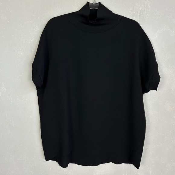 Vince women size M high neck dolman sleeve blouse black oversized hi low hem - Picture 1 of 9